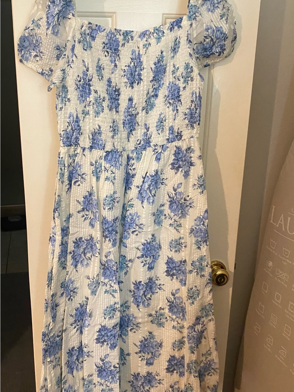 LOFT White Dress with Blue Floral Print